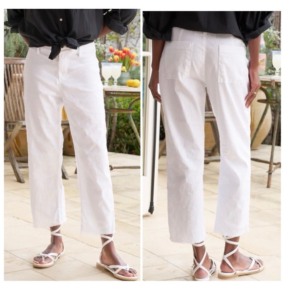 Frank & Eileen Pants - Frank & Eileen Wicklow Trouser Relaxed Fit Raw Hem Ankle Pants White Size 6
